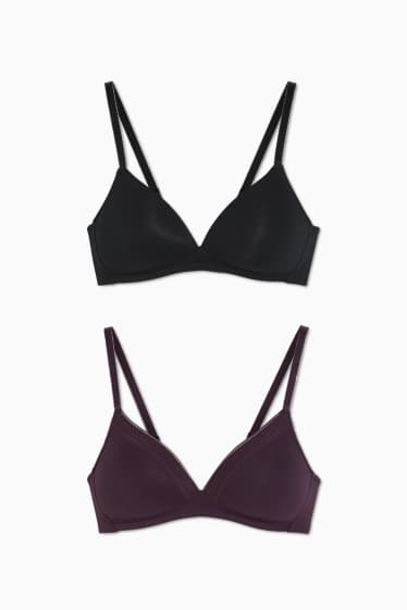 Damen - Multipack 2er - BH ohne Bügel - wattiert - schwarz