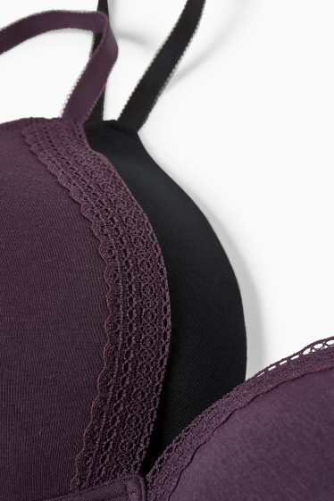 Damen - Multipack 2er - BH ohne Bügel - wattiert - schwarz