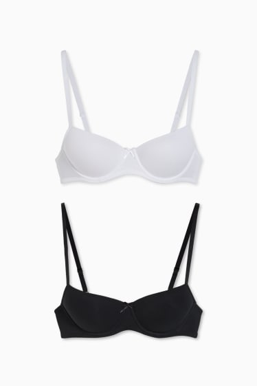 Women - Multipack of 2 - underwire bra - DEMI - padded - LYCRA® - white / black