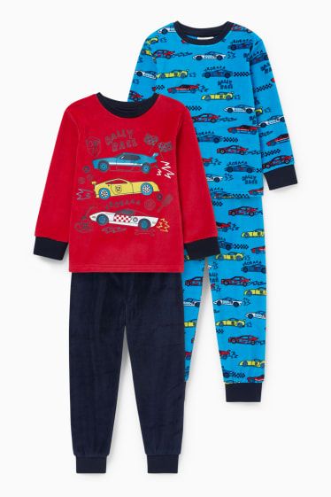Kinderen - Set van 2 - auto - pyjama - 4-delig - rood / blauw