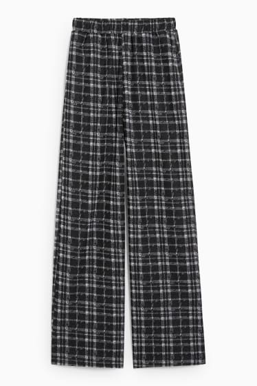 Femmes - CLOCKHOUSE - pantalon en tissu - mid waist - palazzo - à carreaux - noir / blanc