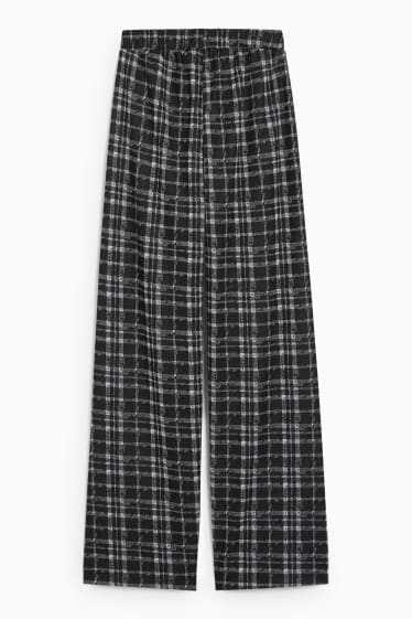 Femmes - CLOCKHOUSE - pantalon en tissu - mid waist - palazzo - à carreaux - noir / blanc