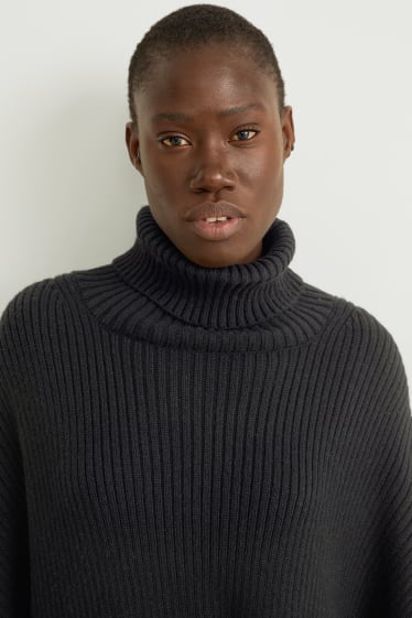 Femmes - Poncho de maille en cachemire mélangé - noir