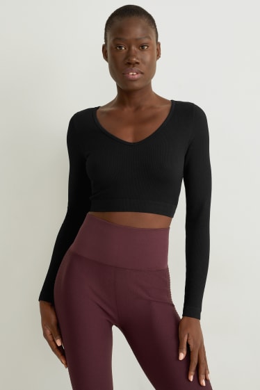 Women - Cropped long sleeve top - yoga - 4 way stretch - black