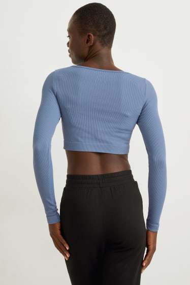 Damen - Crop Langarmshirt - Yoga - 4 Way Stretch - blau