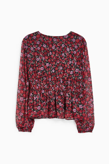 Tieners & jongvolwassenen - CLOCKHOUSE - blouse van chiffon - gebloemd - donkerrood / zwart