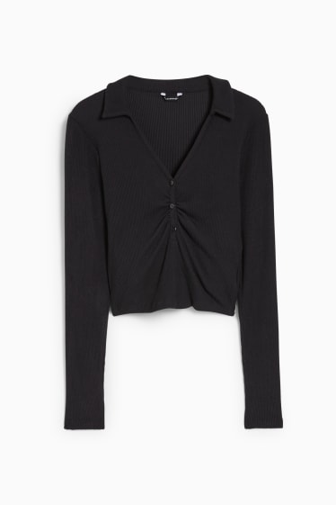 Femei - Tricou crop cu mânecă lungă - negru
