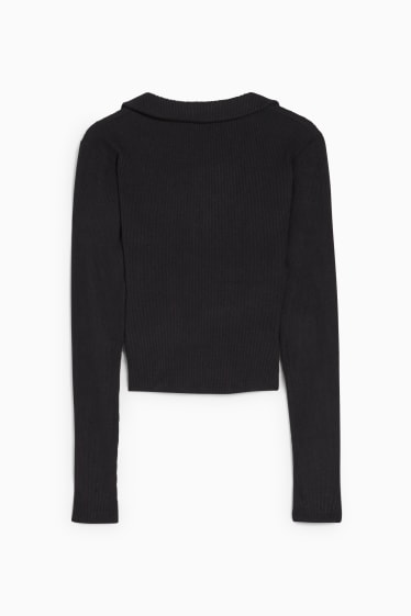 Femei - Tricou crop cu mânecă lungă - negru