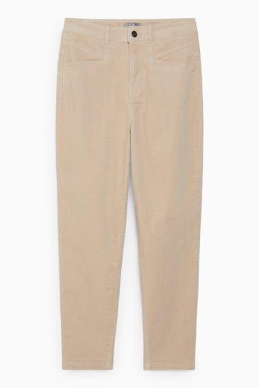 Women - Corduroy trousers - mid-rise waist - tapered fit - beige
