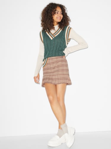 Damen - Minirock - kariert - beige / braun