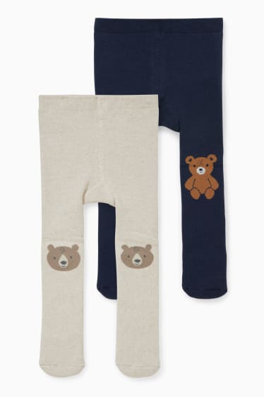 Bébés - Lot de 2 paires - collants antidérapants pour bébé - bleu foncé / blanc crème