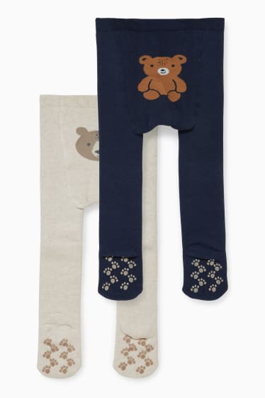 Bébés - Lot de 2 paires - collants antidérapants pour bébé - bleu foncé / blanc crème