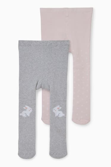 Bébés - Lot de 2 paires - collants antidérapants pour bébé - gris / rose