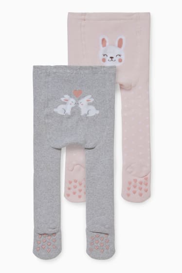 Bébés - Lot de 2 paires - collants antidérapants pour bébé - gris / rose