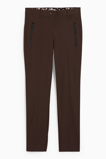 Donna - Pantaloni di stoffa - vita media - slim fit - marrone scuro