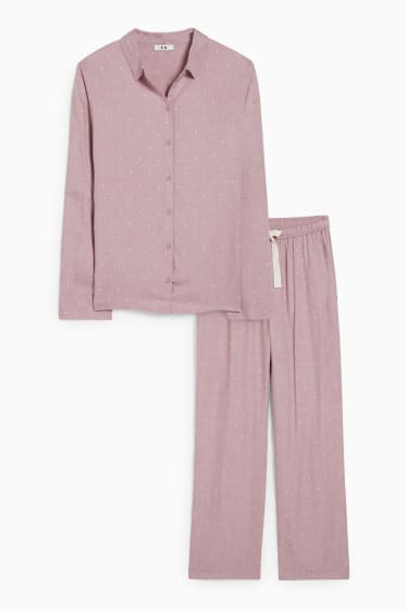 Damen - Pyjama - gepunktet - rosa
