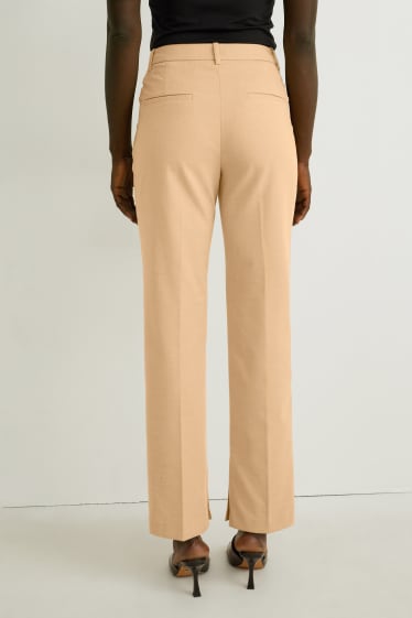 Women - Cloth trousers - mid-rise waist - straight fit - light brown