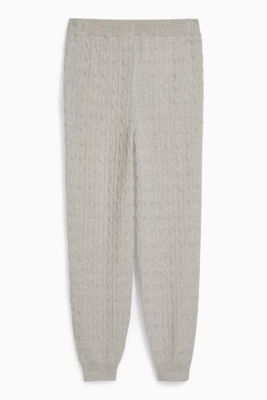 Donna - Pantaloni di cashmere - motivo treccia - bianco-melange