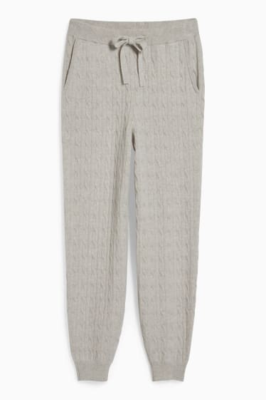 Donna - Pantaloni di cashmere - motivo treccia - bianco-melange