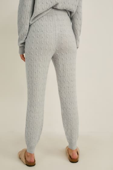 Donna - Pantaloni di cashmere - motivo treccia - bianco-melange