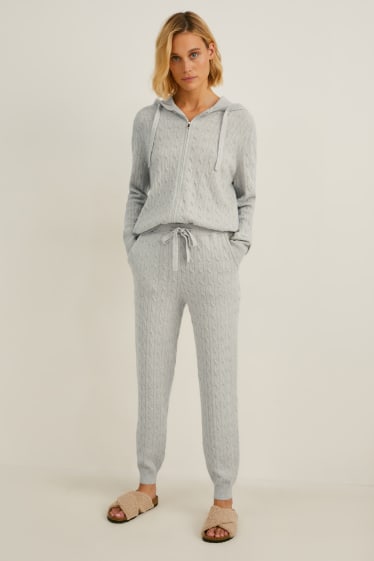 Women - Cashmere trousers - cable knit pattern - white-melange