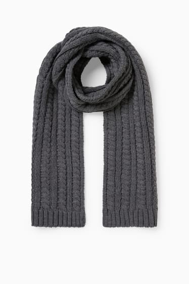 Men - Scarf - cable knit pattern - dark gray