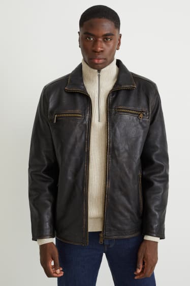 Hommes - Veste en cuir - marron foncé