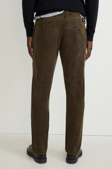 Men - Corduroy chinos - regular fit - stretch LYCRA® - dark green