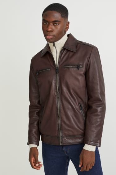 Hommes - Veste en cuir - marron foncé