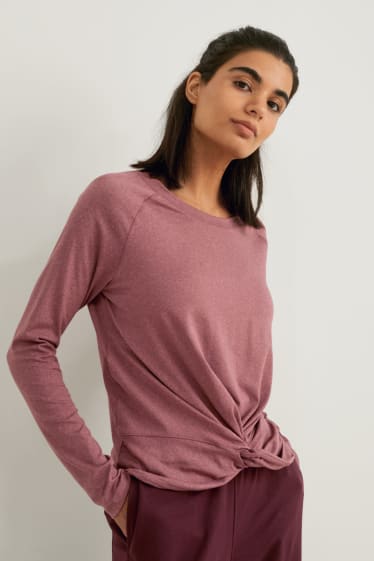 Damen - Langarmshirt mit Knotendetail - Yoga - 4 Way Stretch - bordeaux-melange