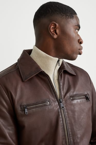 Hommes - Veste en cuir - marron foncé