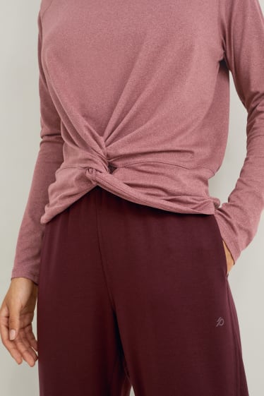Damen - Langarmshirt mit Knotendetail - Yoga - 4 Way Stretch - bordeaux-melange