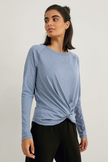 Mujer - Camiseta de manga larga con detalle de nudo - yoga - 4 Way Stretch - azul jaspeado