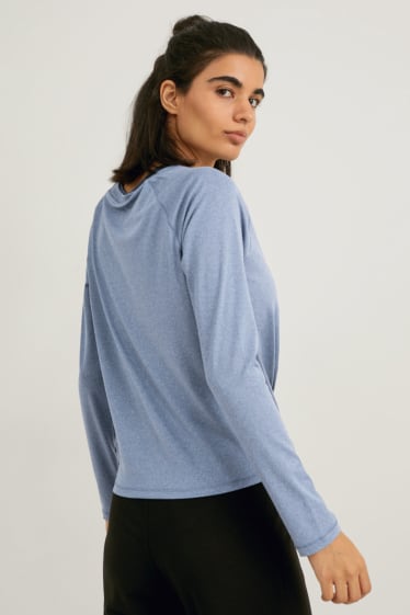 Dámské - Tričko s dlouhým rukávem a detailem uzlu - yoga - 4 Way Stretch - modrá-žíhaná