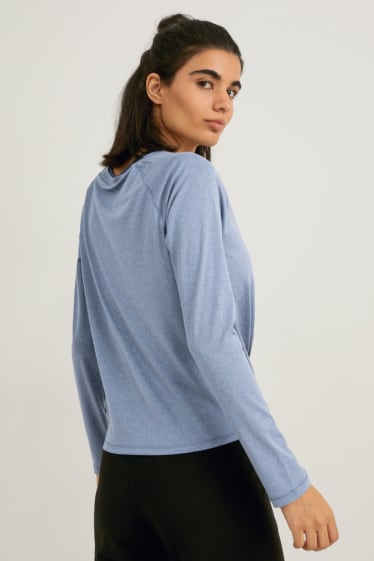 Donna - Maglia a maniche lunghe con nodo - yoga - 4 Way Stretch - blu melange