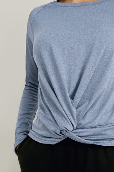 Donna - Maglia a maniche lunghe con nodo - yoga - 4 Way Stretch - blu melange