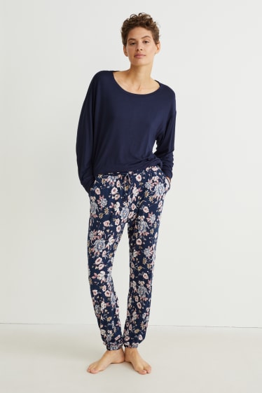 Women - Pyjamas - floral - dark blue