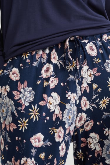 Women - Pyjamas - floral - dark blue