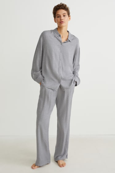 Damen - Pyjama - gepunktet - grau