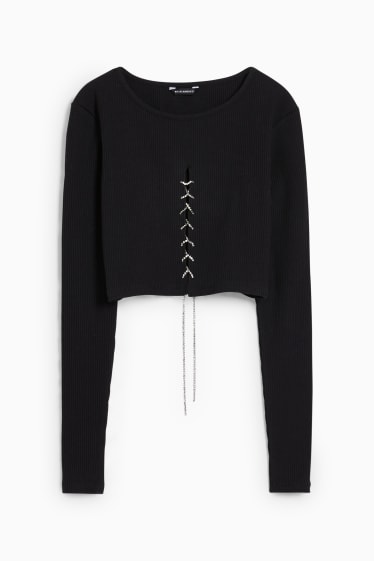Dames - Korte longsleeve - zwart