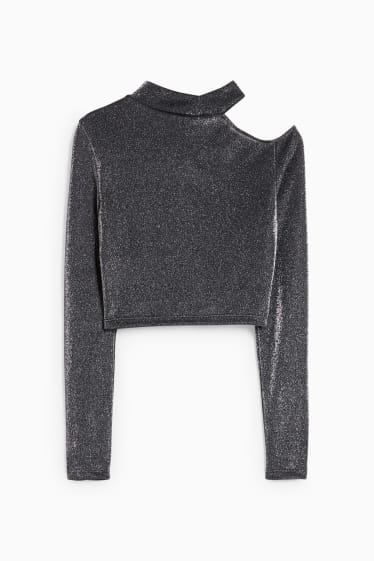 Damen - CLOCKHOUSE - Crop Langarmshirt - glänzend - schwarz