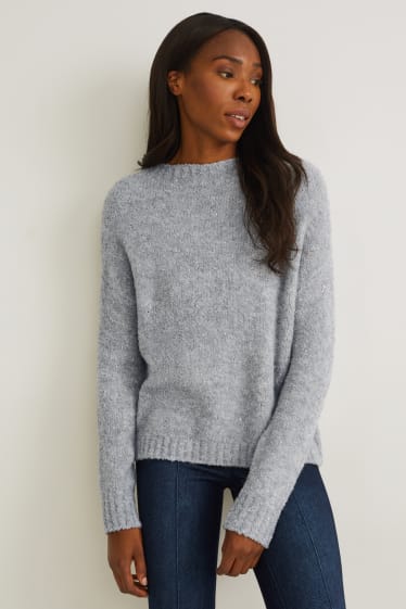 Femmes - Pullover en finition bouclé - gris clair chiné