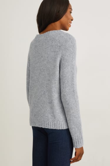 Femmes - Pullover en finition bouclé - gris clair chiné