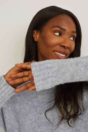 Femmes - Pullover en finition bouclé - gris clair chiné