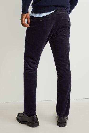 Pánské - Manšestrové kalhoty chino - regular fit - stretch - LYCRA® - tmavomodrá