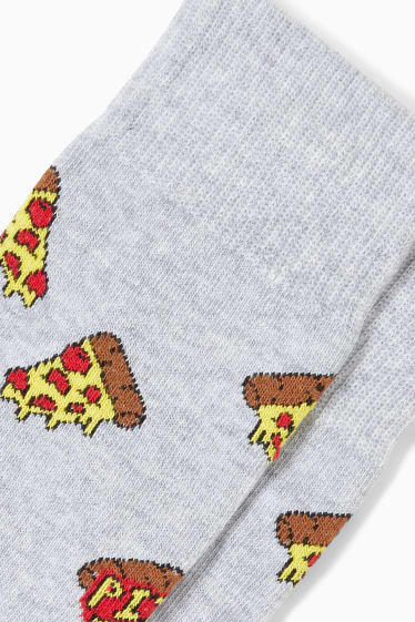 Hommes - Chaussettes à motif - pizza - LYCRA® - gris clair chiné