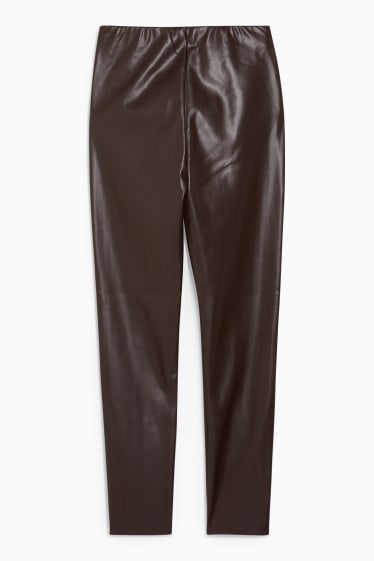 Mujer - Pantalón - high waist - skinny fit - polipiel - marrón oscuro