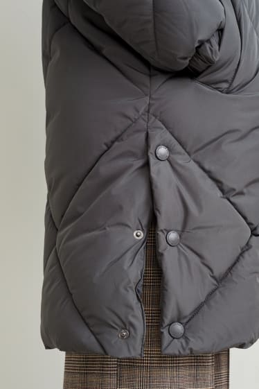 Women - Quilted coat with hood - dark gray