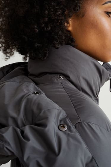 Women - Quilted coat with hood - dark gray