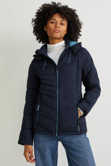 Women - Quilted jacket with hood - dark blue